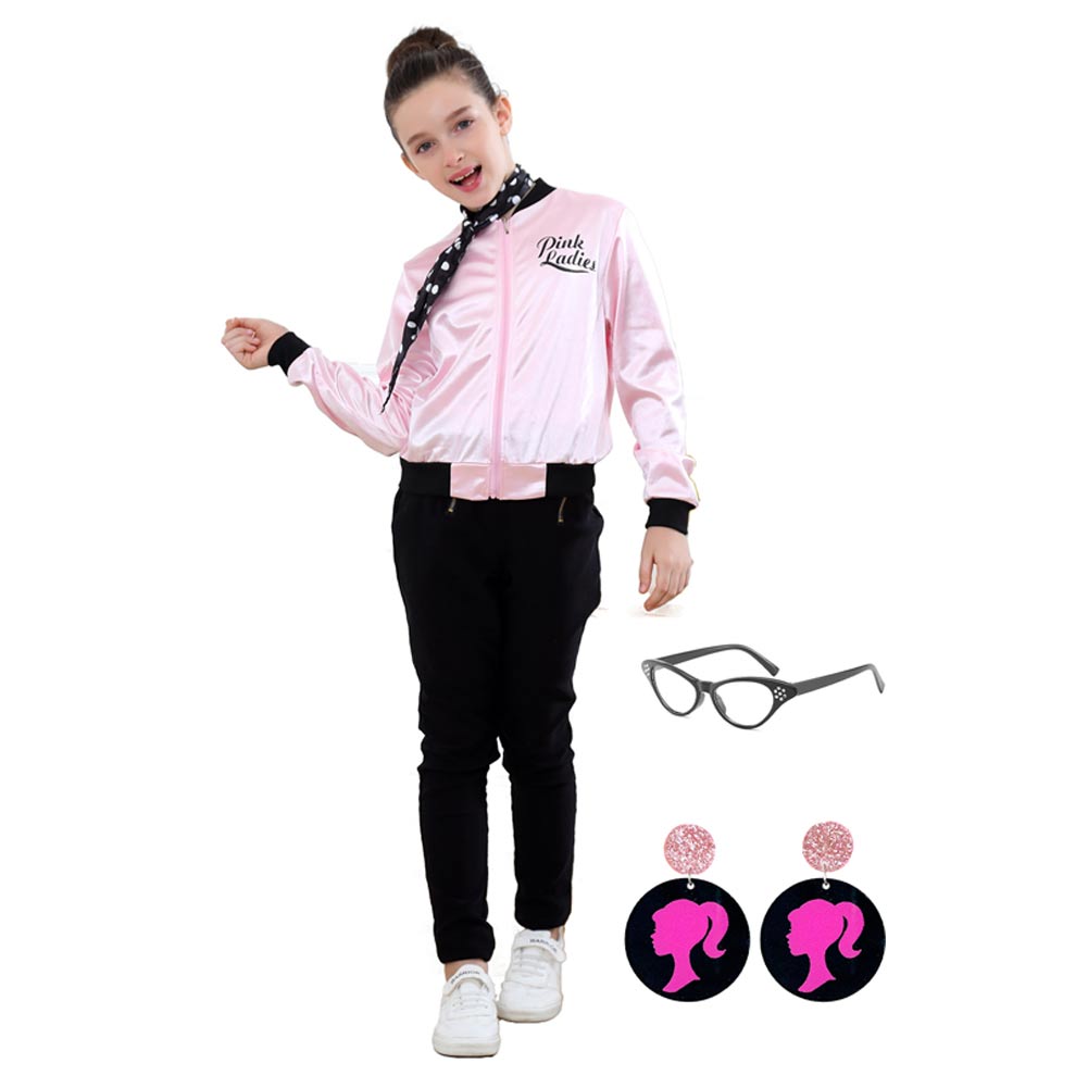 Kids Children Movie Grease: Rydell High 2023 Pink Ladies Coat Outfits Cosplay Costume Halloween Carnival Suit