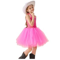 Kids Girls Movie Barbie 2023 Barbie Pink Puffy Dress Outfit Cosplay Costume Suit