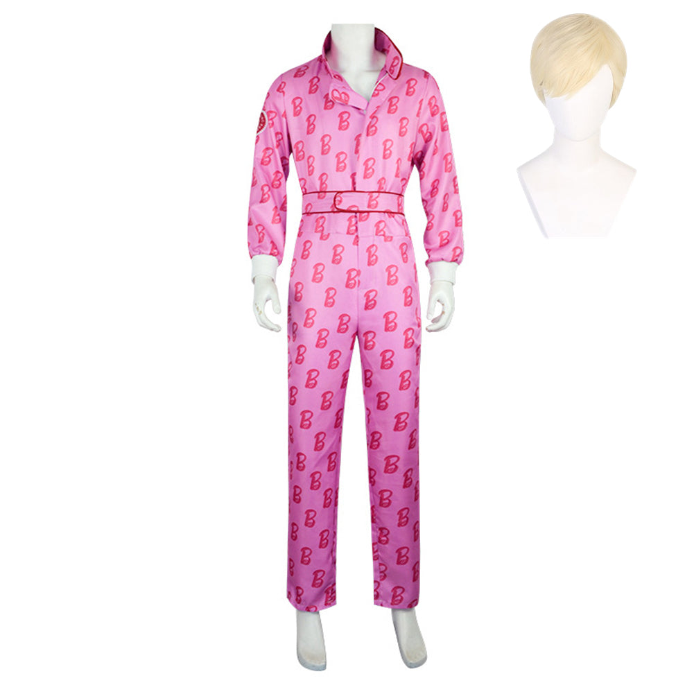 Movie Barbie 2023 Ken Pink Jumpsuit Outfits Cosplay Costume Halloween Carnival Suit