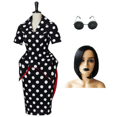 Horror Movie Coraline The Beldam Women Black Polka Dots Dress Outfits Cosplay Costume Halloween Carnival Suit