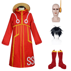 One Piece Egghead Arc Monkey D. Luffy Red Coat Outfits Cosplay Costume Halloween Carnival Suit