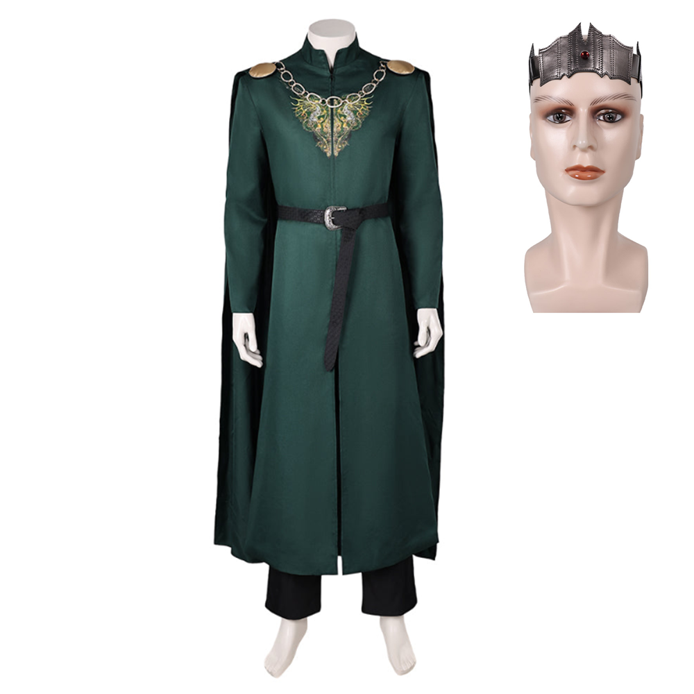 TV House Of The Dragon Season 2 (2024) King Aegon Targaryen Green Cloak Outfits Cosplay Costume Halloween Carnival Suit