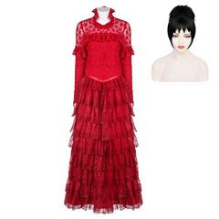 Movie Beetlejuice 2 (2024) Lydia Deetz Red Layered Dress Outfits Cosplay Costume Halloween Carnival Suit