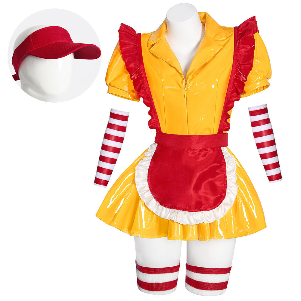 2 Broke Girls Max Caroline Yellow Red Waitress Dress Maid Outfits Cosplay Costume