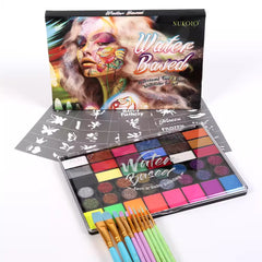 42 Colors Professional Face Painting Kit For Kids Adult Makeup Kit Non-Toxic Water Activated Facepaint Palette With Brush Stencil For Party Halloween Cosplay Props
