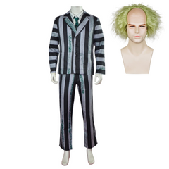 Movie Beetlejuice 2 Beetlejuice (2024) Gray Striated Set Cosplay Costume Outfits Halloween Carnival Suit