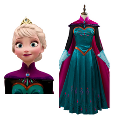 Movie Frozen Elsa Queen Green Dress Outfit Cosplay Costume Halloween Carnival Suit