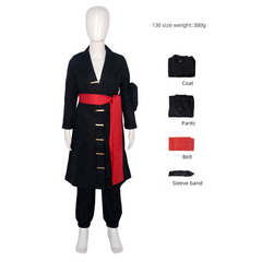 Kids Children Anime One Piece Roronoa Zoro Black Set Outfits Cosplay Costume Halloween Carnival Suit