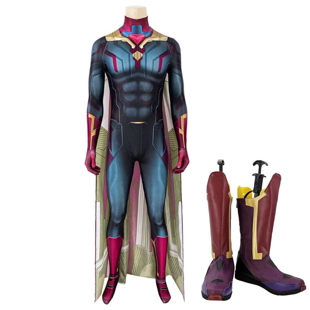 Movie Avengers: Infinity War Vision Blue Jumpsuit Cosplay Costume Outfits Halloween Carnival Suit