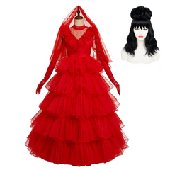 Beetlejuice Lydia Cosplay Costume Red Wedding Dress Outfits Halloween Carnival Suit