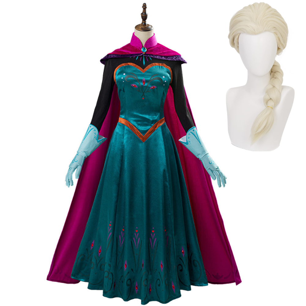 Movie Frozen Elsa Queen Green Dress Outfit Cosplay Costume Halloween Carnival Suit