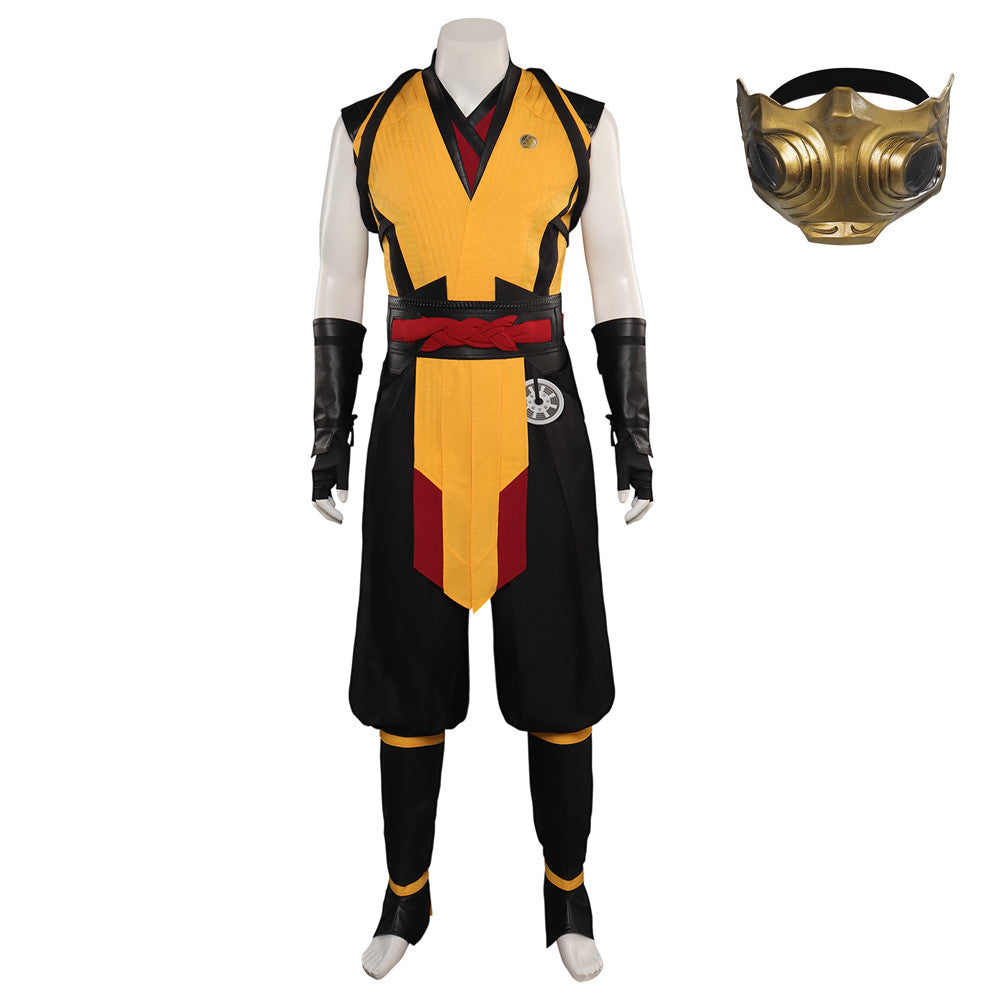 Game Mortal Kombat Scorpion Yellow Combat Outfits Set Cosplay Costume Halloween Carnival Suit