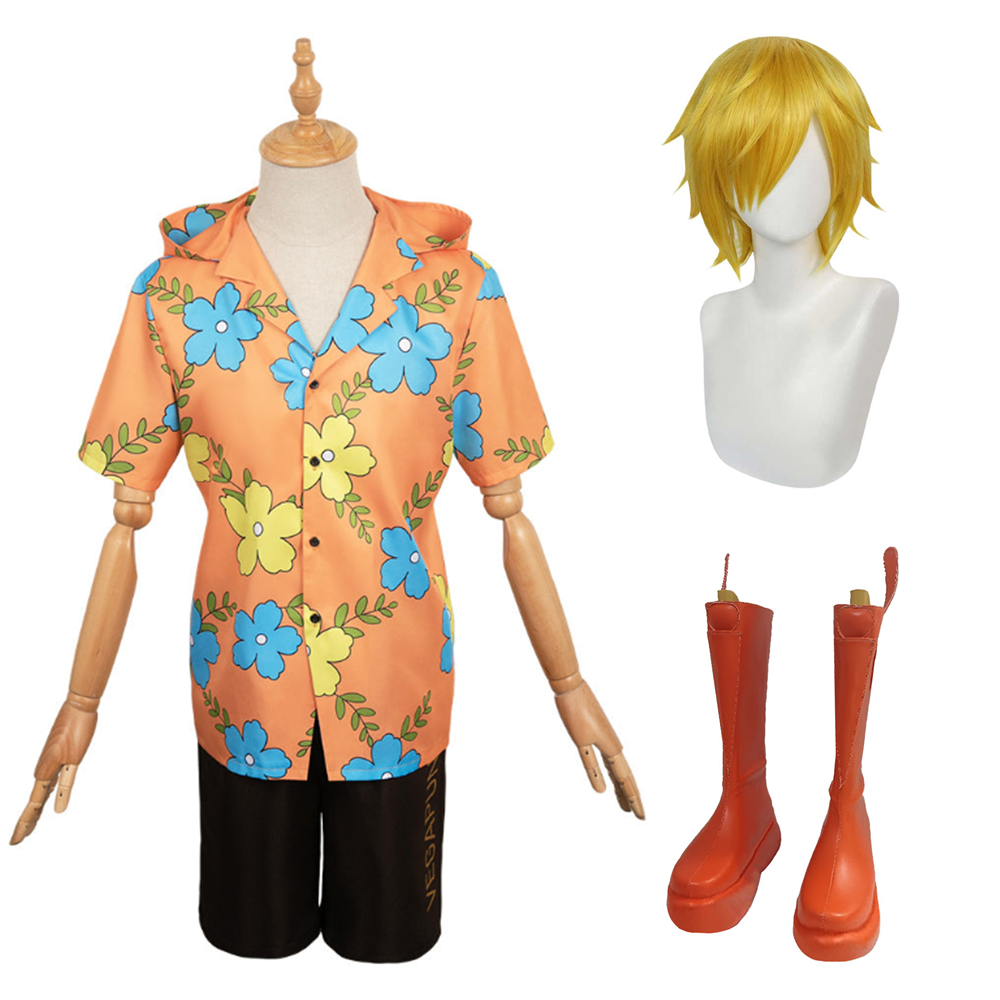 Anime One Piece Egghead Arc Sanji Orange Shirt Outfits Cosplay Costume Halloween Carnival Suit