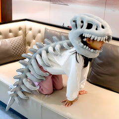 Adult Kids Funny Wearable Dinosaur Skeleton Plush Headwear Outfits Cosplay Costume Halloween Suit