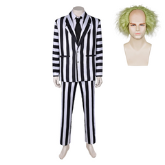 Movie Beetlejuice 2 (2024) Beetlejuice Black And White Suit Outfits Cosplay Costume Halloween Carnival Suit