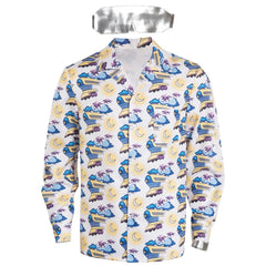 Back to the Future Doc Brown Blue Printed Shirt Outfits Cosplay Costume Suit