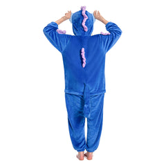 Blue Plush Seahorses Animals Onesie Flannel Pajamas Warm Home Sleepwear Halloween Carnival Suit - OLAOLA