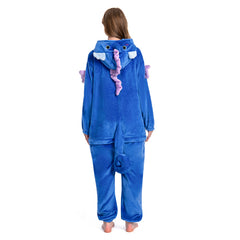 Blue Plush Seahorses Animals Onesie Flannel Pajamas Warm Home Sleepwear Halloween Carnival Suit - OLAOLA