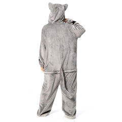 Cartoon British Shorthair Cat Animal Onesies Adults Pajamas Women Men Warm Flannel Hooded Sleepwear