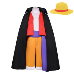 Kids Children Anime One Piece Luffy Black Cloak Set Outfits Cosplay Costume Halloween Carnival Suit