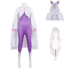 Emilia Cat Hooded Cloak Purple Jumpsuit Set Outfits Halloween Cosplay Costume