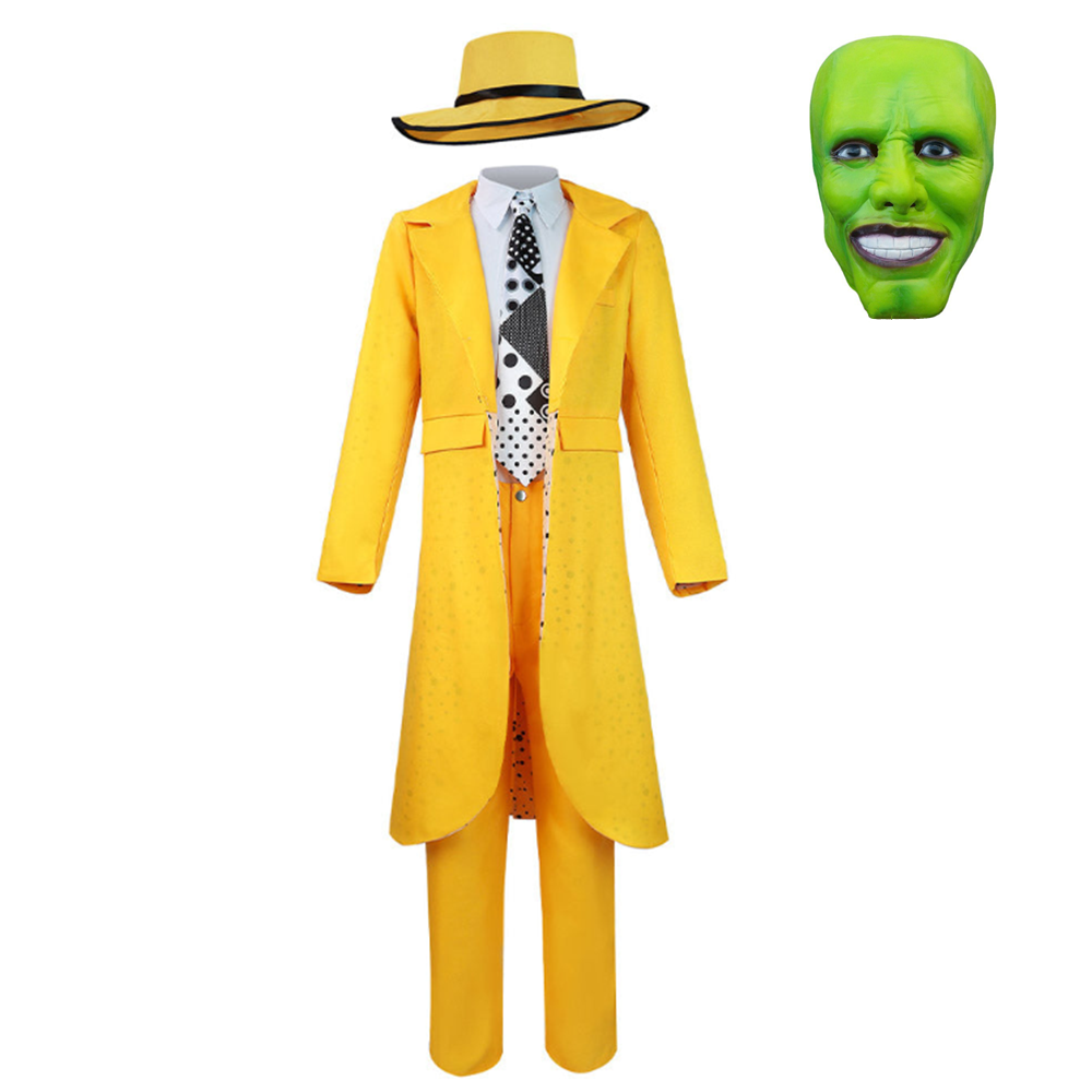 The Mask Jim Carrey Yellow Suit Outfits Cosplay Costume Halloween Carnival Suit