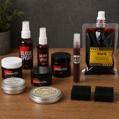 Halloween Fake Blood Kit Coagulated Blood Gel Fake Blood Spray Dripping Blood Scar Wax Realistic Washable Cosplay SFX Makeup For Zombie Vampire Clown Monster Clothes Dress Up With Sponge