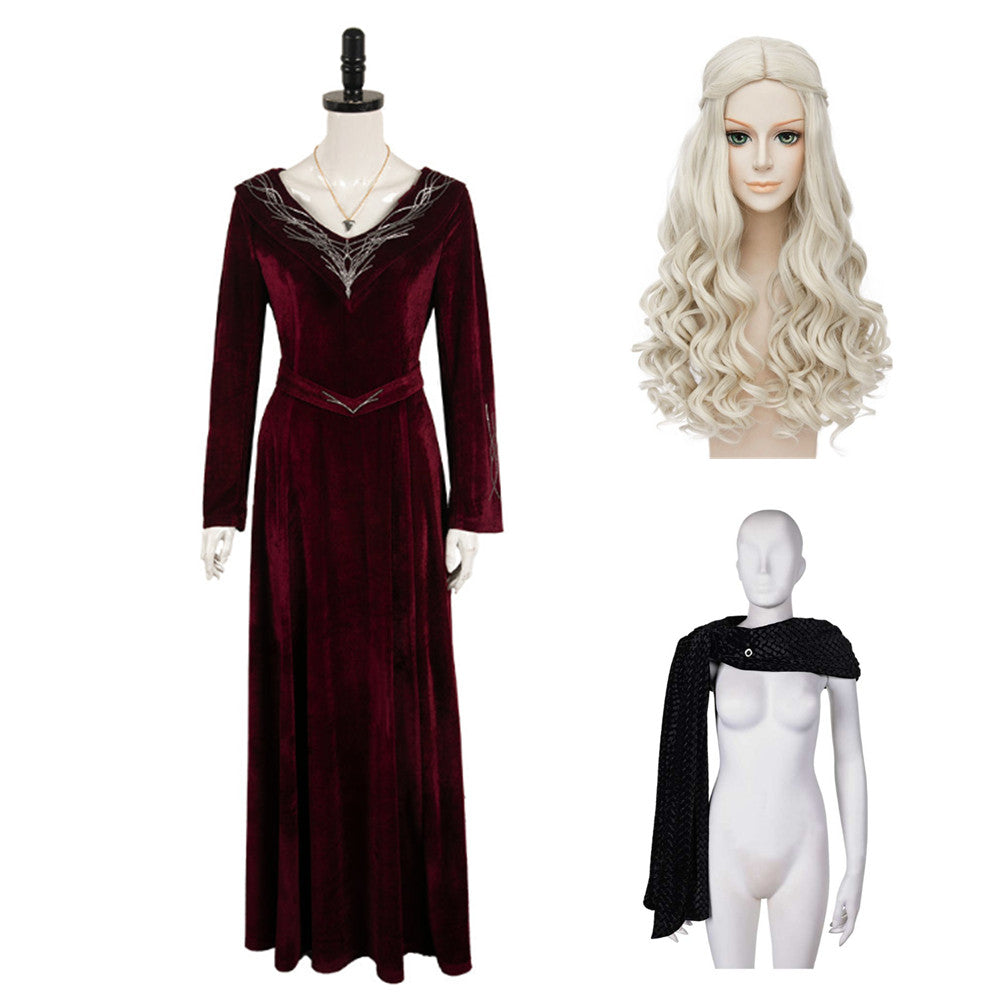 TV House Of The Dragon Season 2 (2024) Rhaenyra Targaryen Dark Red Dress Outfits Cosplay Costume Halloween Carnival Suit