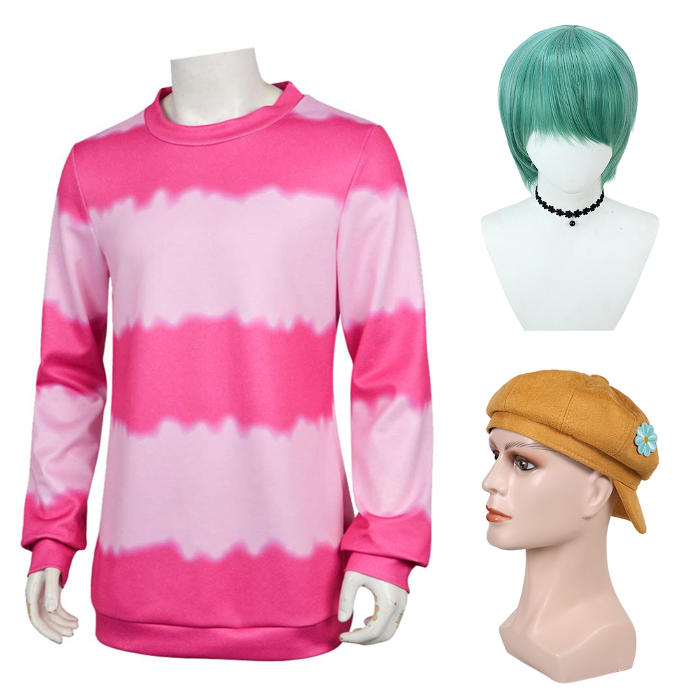 KPop Demon Hunters (2025) Baby Saja Pink Sweatshirt Yellow Beret Hat Cap Wig Cosplay Costume Accessories Props
