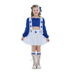 Kids Children Band ABBA Benny Anderson Outfits Retro 70s Blue Cheerleading Uniforms&nbsp;Cosplay Costume Halloween Carnival Suit