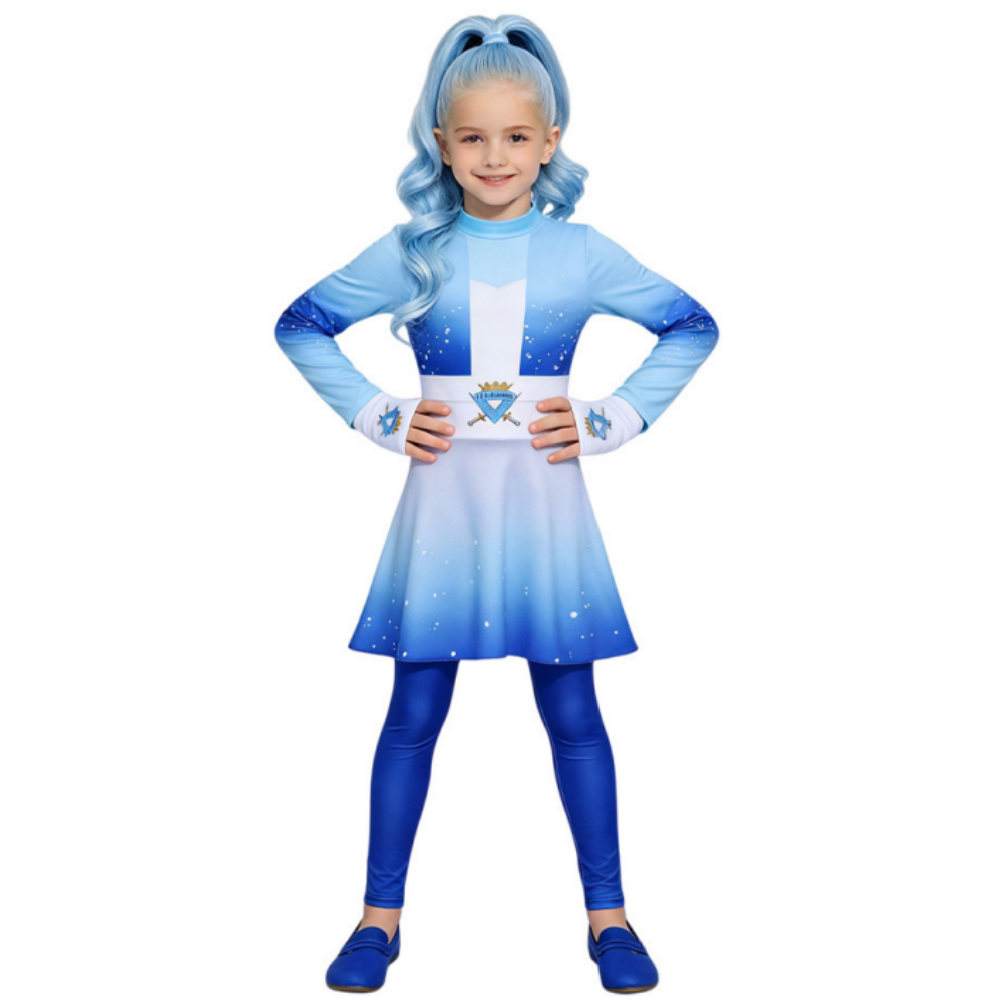 Kids Children Descendants: Wicked Wonderland (2026) Chloe Blue White Jumpsuit Gloves Outfits Cosplay Costume