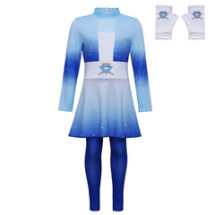 Kids Children Descendants: Wicked Wonderland (2026) Chloe Blue White Jumpsuit Gloves Outfits Cosplay Costume