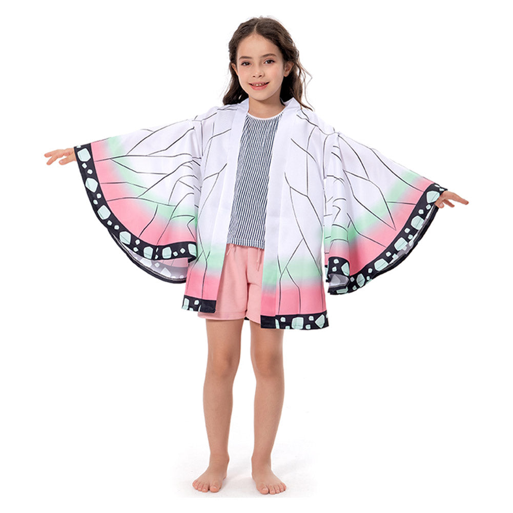 Kids Children Kochou Shinobu Kimono Coat Cosplay Costume Halloween Suit