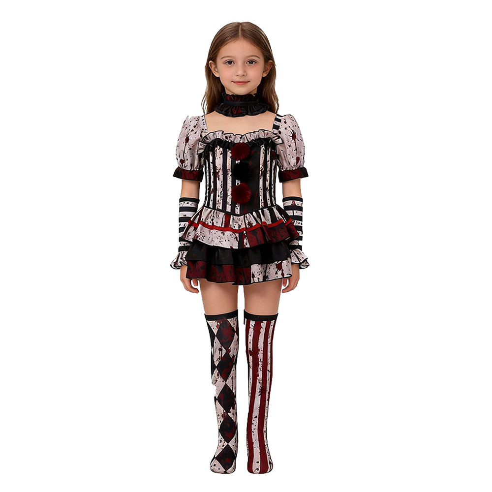 Kids Children Terrifier 4 (2026) Clown Striped Black Red Dress Set Outfits Cosplay Costume