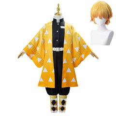 Kids Children Zenitsu Agatsuma Yellow Kimono Coat Uniform Set Outfit Cosplay Costume
