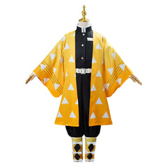Kids Children Zenitsu Agatsuma Yellow Kimono Coat Uniform Set Outfit Cosplay Costume