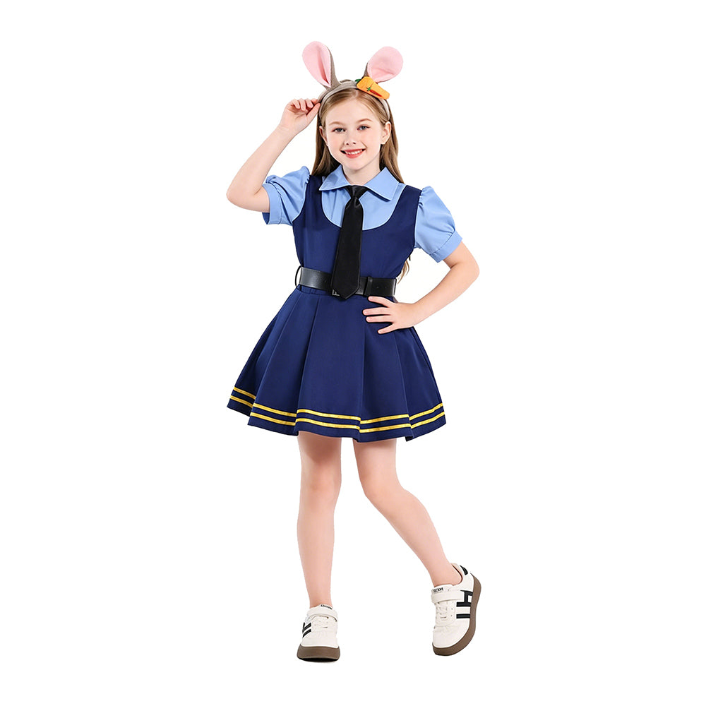 Kids Children Zootopia 2 Judy Hopps Blue Police Dress Set Cosplay Costume
