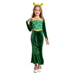 Kids Girls Shrek Princess Fiona Dress Cosplay Costume Outfits Halloween Carnival Party Disguise Suit