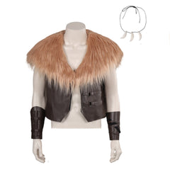 Kraven The Hunter (2024) Kraven Brown Furry Vest Outfit  Cosplay Costume Suit