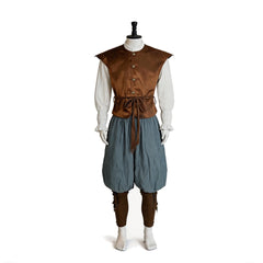 Medieval Pirate Brown Vest Blue Pants Set Outfits Cosplay Costume Halloween Suit
