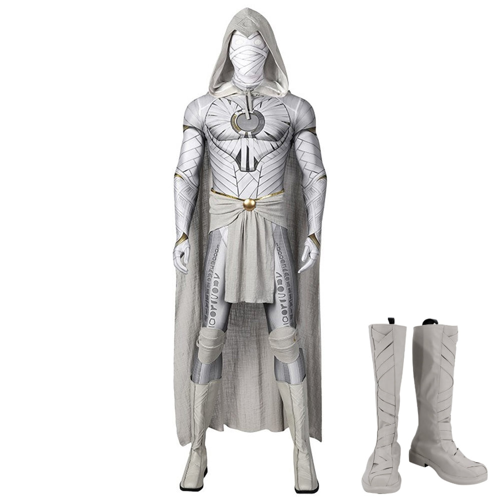 Moon Knight Marc Spector White Jumpsuit Cloak Set Outfits Halloween Cosplay Costume