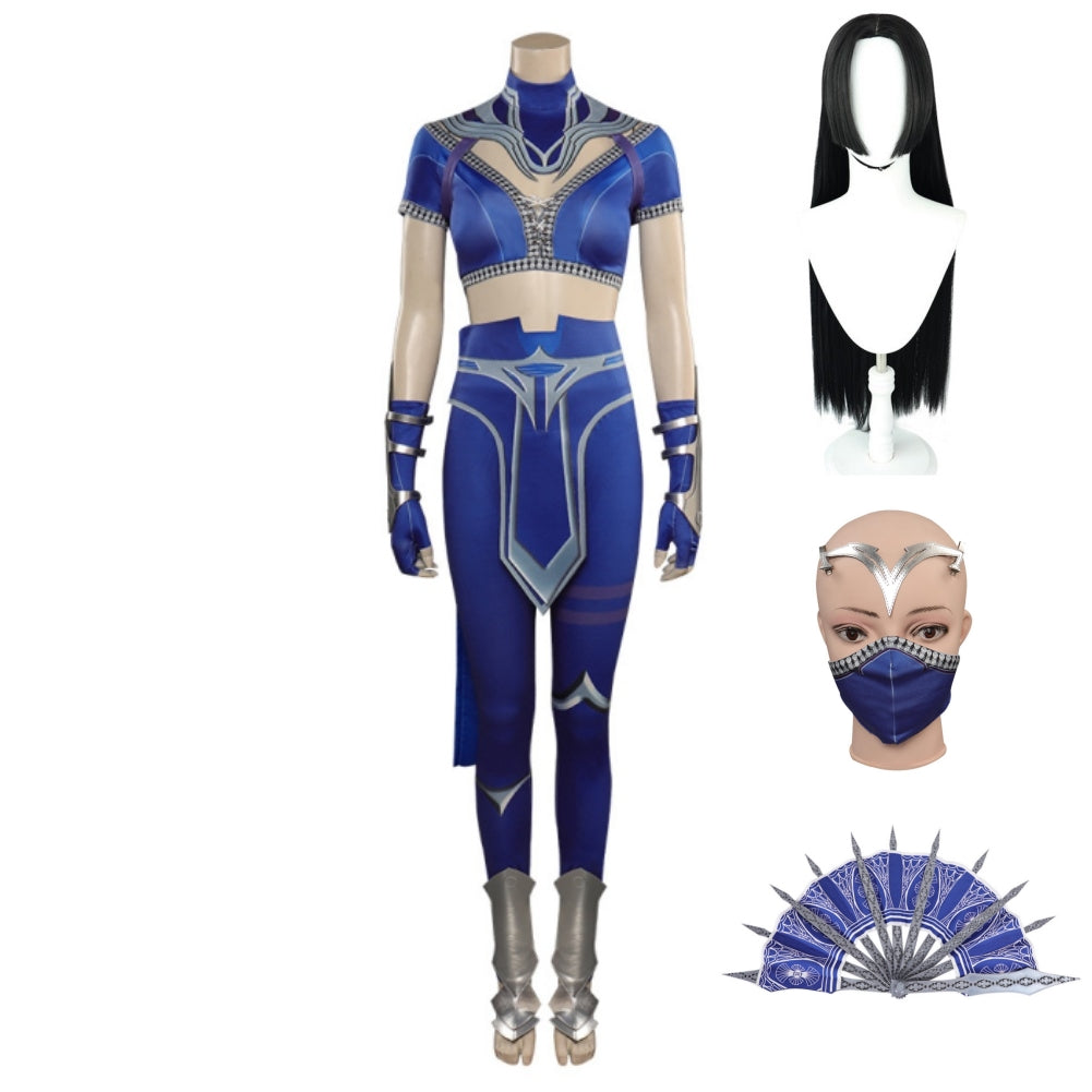 Mortal Kombat Kitana Blue Top Trousers Set Outfits Cosplay Costume Halloween Carnival Suit