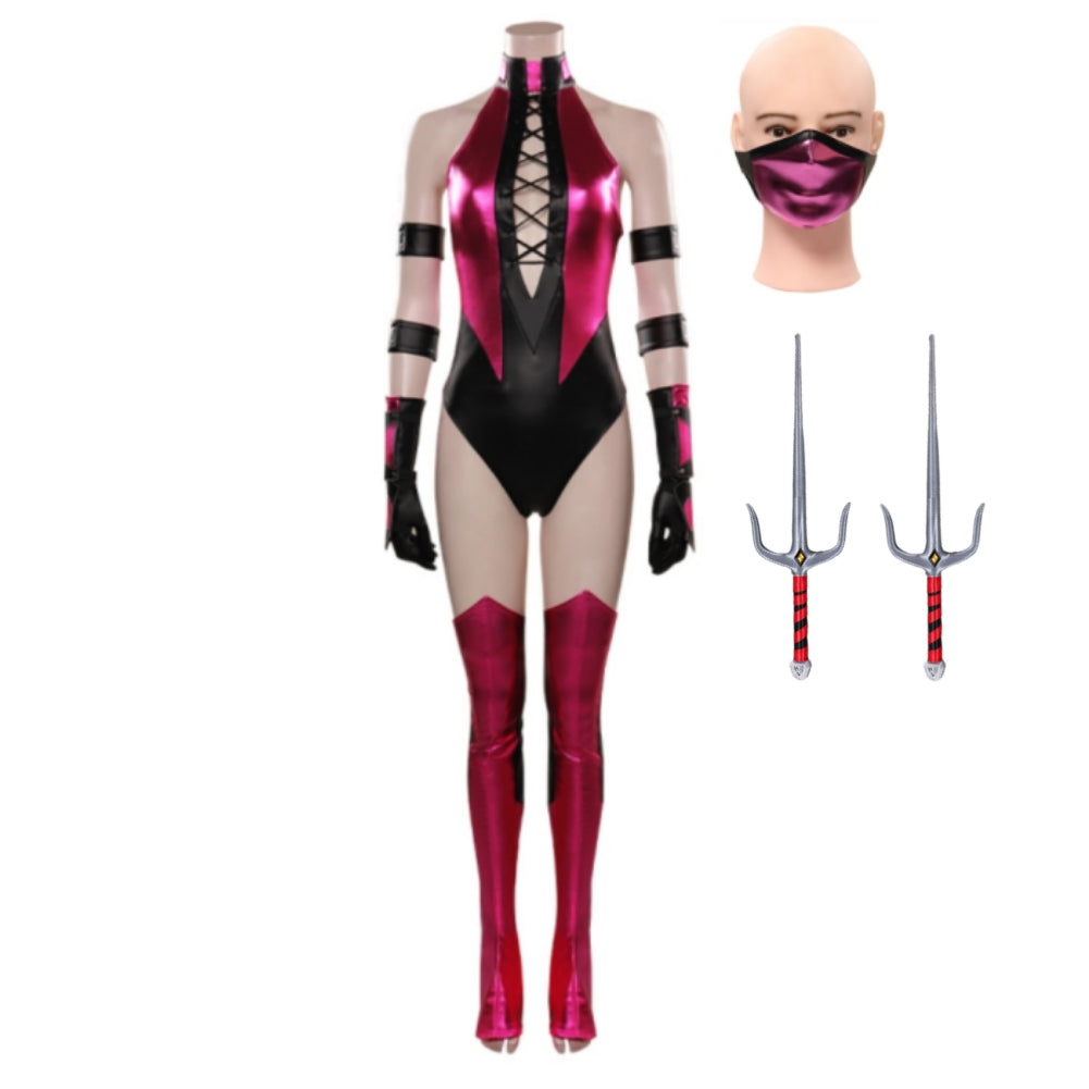 Mortal Kombat Mileena Pink Jumpsuit Set Outfits Cosplay Costume Halloween Carnival Suit