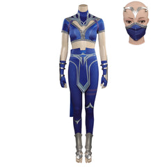Mortal Kombat 1 Kitana Printed Blue Top Trousers Set Outfits Cosplay Costume
