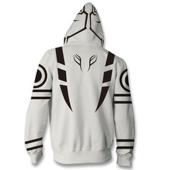 Ryomen Sukuna White Zip Up Printed Hoodie Jacket Sweatshirt Cosplay Costume