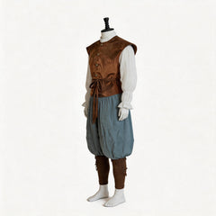 Medieval Pirate Brown Vest Blue Pants Set Outfits Cosplay Costume Halloween Suit