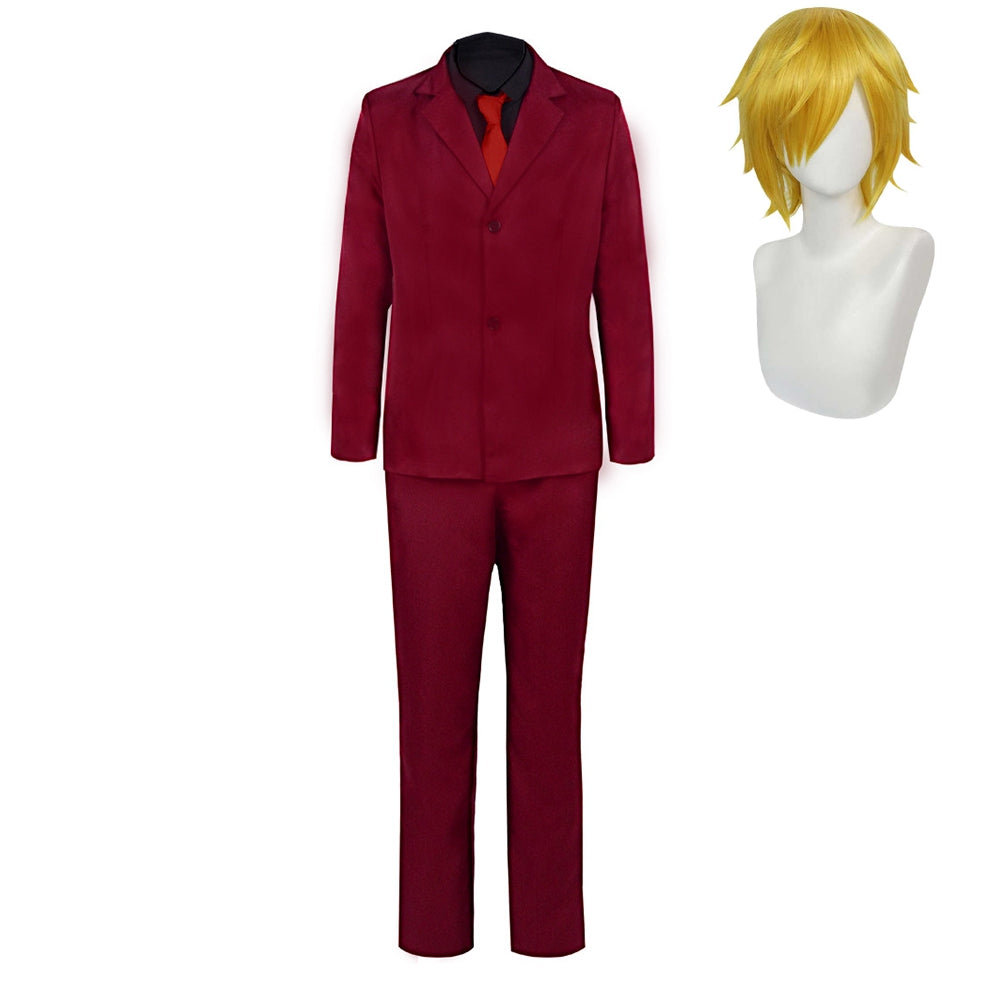 One Piece Sanji Red Suit Set Outfits Cosplay Costume Halloween Carnival Party Suit