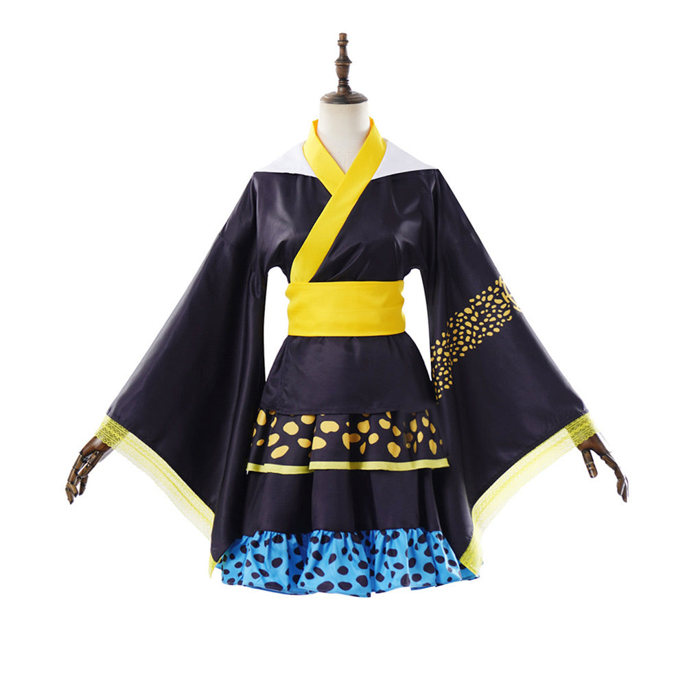One Piece Trafalgar D. Water Law Black Lolita Kimono Skirt Set Outfits Cosplay Costume