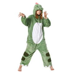 Plush Funny Angry Dinosaur Animals Onesie Flannel Pajamas Warm Home One-Piece Costume Halloween Suit - OLAOLA