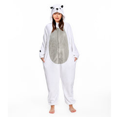Polar Bear Animals Onesie Flannel Sleepwear Plush Warm Home One-Piece Costume Halloween Carnival Suit - OLAOLA